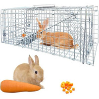 Proberos Live Animal Cage Trap, One-Door Animal Trap Forrabbits, Stray Cat, Squirrel, Raccoon, Mole, Release Cage With Handle For Urban Wildlife Rescue 24"X7"X8", Silver