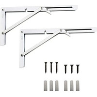 Volo Premium Heavy Duty 8" Foldable Mild Steel Racks, Shelf Bracket, L Bracket, Wall Brackets, Wall Angle Bracket, Folding Table Bracket With Fittings For Fold Down Steel Table. (Color:White)