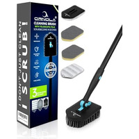 Ornola 3-In-1 Bathroom Cleaning Brush With Long Handle,1 Year Warranty, Tile Scrubber Brush Detachable Head,Hard Bristles, Microfiber Pad Combo For Tiles, Floor, Toilet, Window & Glass-Extendable Pole