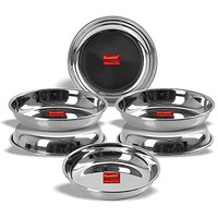 Sumeet Stainless Steel Heavy Gauge Small Halwa Plates With Mirror Finish 13.5Cm Dia - Set Of 6Pc