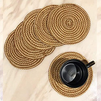 St Saprose  Polypropylene Round Coaster Set (6 Pcs Set) Machine Washable Absorbent Size: 5 Inch Diameter (Jute-Skin Melange)
