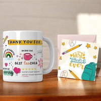 Since 7 Store Thank You Teacher Doodle Mug With Greeting Card, Appreciation Mug With Lovely Messages/Gift For Teacher's Day, Birthday Or Special Ocassion