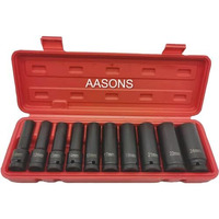 Aasons 10 Pieces 1/2-Inch Square Drive 78Mm Deep Impact Socket Hex Set, 6-Point Standard Metric Sizes Cr-V Steel 10Mm To 24Mm | Wrench Long Size Tool Kit Set Wrenches And Spanner Set, Box End