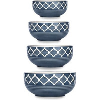 Separate Way Ceramic Mixing Bowl Set - 4 Different Sizes (1000Ml, 750Ml, 500Ml, 300Ml), Gray - For Salad, Soup, Dessert, Mixing