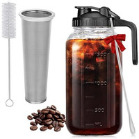 Supvox 64Oz Cold Blew Glass Kettle Coffee Maker Leaking Proof Lid Design With Handle & Nozzle Cool Water Bottle Iced Coffee Pitcher With Stainless Steel Cone Filter & Cleaning Brush