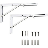 Volo Heavy Duty 12" Foldable Mild Steel Racks Andshelf Bracket, L Bracket, Wall Brackets, Wall Angle Bracket, Folding Table Bracket With Fittings For Fold Down Steel Table. (Color - White)
