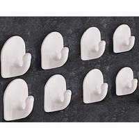 Docoss -Pack Of 8-Nail Free Self Adhesive Wall Hooks For Hanging Clothes,Towel Hanger Wall Sticker Hooks For Bathroom, Kitchen- Holds Upto 1 Kg (White), Pvc