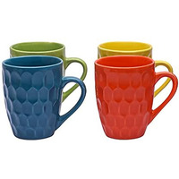 Anwaliya Crystal Ceramic Coffee Mug Set Of 4 (280Ml) Handcrafted Design Tea Cups Stackable, Chip Resistant, Large Serving Green Tea Cups, Fortuna (Color May Vary)
