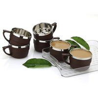 Happi Tea Cups Set Coffee Mug Insulated Stainless Steel Inner Stylist Double Wall Cup For Home Office Restaurant Use Tea Mugs Set Of 6 (Brown)