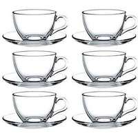 Dikuji Enterprise New Crystal Clear Classic Glass Tea & Coffee Cup And Saucer Set, For Espresso Cappuccino Hot Chocolate Green Tea And More,160Ml (6 Cups And 6 Saucers)