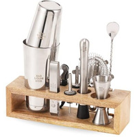 Bab Louie & Co. Bar & Cocktail Set, Ultimate Barkit With Wooden Stand, Cocktail Shaker Set For Drink, Set Of 10 Stainless Steel & Anti Rust Bar Accessories With Stylish Bar Stand, Gifts For Bartender