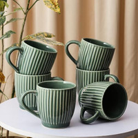 Zynkraft Ceramic Tea Cups Set Of 6 | Tea Cup Set Of 6 | Glossy Finish | Premium Stoneware | Tea Set | Ceramic Tea Cup | Small Cups For Tea Set Of 6-240Ml (Green)