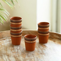 Exclusivelane 'Terra Tones' Ceramic Kullad Cups Set Of 6 (120 Ml, Microwave Safe, Handcrafted, Earthern Brown)|Ceramic Kulhad Tea Cups Set Tea Cup Set Coffee Cup Set Chai Kulhad Cups Mitti Chai Cups