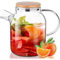 Tadrup 1.8 L Glass Water Jug, Glass Jug With Airtight Wooden Lid And Strainer, Borosilicate Glass (1.8 L Wooden Lid)