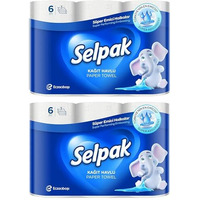 Selpak 3 Ply Kitchen Tissue Paper Roll - 6 Rolls (80 Pulls Per Roll), Pack Of 2