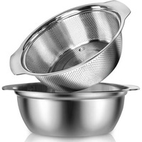 Hevasnek Stainless Steel Mixing Bowl Set With 2-Piece Strainer, 4-In-1 Colander For Flour Kneading, Vegetable Washing, Rice Straining & More  Multi-Purpose Kitchen Essential