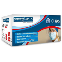 Safeshield Meltblown Fabric Disposable 3 Ply Surgical Face Mask With Nose Pin And Ear Loops (Blue, Without Valve, Pack Of 50) For Unisex