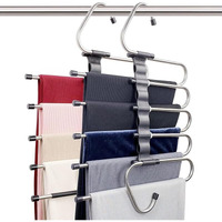 Flymore 5 In 1 Stainless Steel Foldable Hangers For Clothes Hanging Multi-Layer Multi-Purpose Pant Hangers For Wardrobe Magic Foldable Hanger,Multipurpose Hanger Organizer Steel Pack Of 2