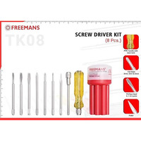 Freemans 8-In-1 Pieces Screw Driver Kit With Neon Bulb, Includes 3 Flat Blades || 3 Phillips Head || 1 Round Poker Bar || Extension Rod, Multi-Purpose Screwdriver Tool Set For Diy Home Use