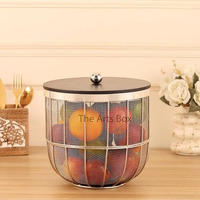 The Arts Box Fruit Basket Modern Insect-Free Metal Fruit Basket/Bowl With Wooden Lid  Perfect For Fruits, Vegetables, And Home Dcor, Durable Design, 22X24Cm (Gold)