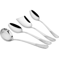 Parage 4 Pieces Stainless Steel Serving Spoons Set For Dining Table/Kitchen, 1.8 Mm Heavy Gauge (1 Soup Ladle (Karchi), 1 Solid Spoon (Chamcha), 2 Rice/Serving Spoons), Silver (Pack Of 4)