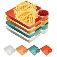 Yomith Chip And Dip Serving Platter Dish Set, Divided Trays Snack Bowl Dishes, Wine Dine Appetizer Plates, Dumpling Plate With Sauce Holder For Kids, Family And Parties (4)