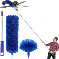 2 In 1 Long Handle Microfiber Feather Duster With Extension Pole 30-100 Inch With Anti Scratch Bendable Head For Cleaning High Cobweb Stick High Ceiling Fan Mop