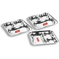 Sumeet Stainless Steel 3 In 1 Pav Bhaji Plate/Compartment Plate 21.5Cm Dia - Set Of 3Pc