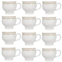 Maya Sales Bharattradedynamics Fine Bone China White Color Tea Cup With Premium Gold Line- Kareena Shape For Patry Ocassions Set Of 12 Pieces, (Cup 150 Ml)