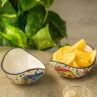 Exclusivelane Hut Handpainted Ceramic Hut Serving Bowl Set For Snacks Dinner (190Ml, Multicolour)- 2 Pc