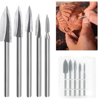 Wood Carving Tools For Rotary Tool, 5Pcs Hss Woodworking Tools Engraving Drill Bit Set Wood Crafts Grinding Tool Universal 1/8" Shank For Diy Carving Drilling Micro Sculpture