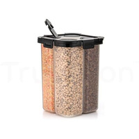 Trubillion Splitbox 4-Section Kitchen Food Storage Container,2000Ml Bpa-Free Transparent,Black Lid,Removable Divider,Freezer Safe,Stackable Space,Saving Design,For Pulses,Snacks,Dry Fruits (Black)