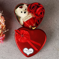 Tied Ribbons Valentine Heart Shape Box With Teddy And Red Rose Flowers Combo - Birthday Wedding Anniversary Valentine Gift For Girlfriend Boyfriend Husband Wife Men Women Girls Boys Him Her