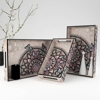 Castleite Elisa Mandala Wooden Trays For Serving & Decoration-Set Of 3 | Handcrafted Organizers With Cut-Out Handles For Dining & Home Decor | Epoxy Resin Finish-Size Small, Medium & Large (Isadora)
