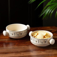 Exclusivelane 'Whispers Of Warli' Ceramic Bowls For Serving Bowls Set Snacks Bowl Set (2 Pieces,400 Ml) Handpainted Microwave Safe Bowls For Kitchen Serving Bowls For Snacks Bowls Set,Multicolor