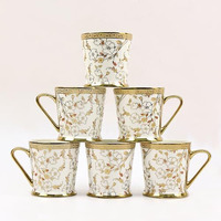 Femora Vintage Floral Gold Ceramic Coffee & Tea Cup | Finest Premium For Tea/Coffee/Hot Drinks | Set Of 6 | Capacity- 180 Ml |(Not Microwave Safe)