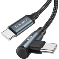 Cablecreation Right Angle Usb C To C Cable 240W,10Ft 5A Type C Fast Charging Cable,Braided Usb C To C Cord For Iphone 15 Pro Max,Macbook Pro/Air,Ipad Pro/Air/Mini,Galaxy S24/S24 Ultra/S23/S22,Black