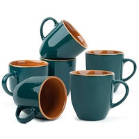Shay Ceramic Coffee Mug Set, Set Of 6, 300Ml, Teal Green | Medium Mug | Glossy Finish | Stoneware Coffee Cup Set | Ceramic Cup | Microwave Safe (Teal Green Milk Mug, Set Of 6)