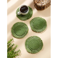 My Creative Hut Macrame Set Of 4 Round Coasters Bohemian Style, Handmade, More Absorbent, Traditional, Diwali Gifting, Multipurpose, Big Size (Green)