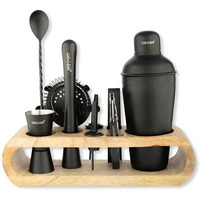 Car-O-Bar Black Bar Kit Without Stand | Bar Set For Home - 9 Piece Bartender Kit :Cocktail Shaker, Bar Spoon, Jigger, Muddler, Strainer, Wine & Beer Bottle Opener, 2 Pour Spouts, Tong (9)