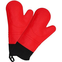 Karp Extra Long Heat Resistant Oven Gloves With Cotton Padding, Kitchen Mittens For Cooking, Baking, Grilling, Pair Of Durable Non-Slip Oven Mitts Waterproof, Bpa Free (Red)