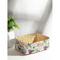 Habere India-All The Cultures Fabricating India Decoupage Decorative Tray | Office Table Paper Tray | Wooden Tray | Vegetables Tray | Seagrass Table Tray, Rectangular (Multicolor)- L22Xw16Xh9 Cm