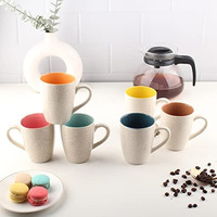 Anwaliya Edesia Series Coffee Mug - Ceramic Set Of 6 (280Ml) Handcrafted Design Tea Cups Set Of 6 Stackable, Chip Resistant, With Handles Large Serving Coffee Cup, Guin (Inner Color May Vary)