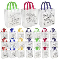 Funblast Reusable Hand Carry Canvas Bag - Diy Colouring, Kids Party Favor, Gift Bag For Birthday Return Gifts (24), Multicolor, Pack Of 24