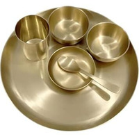 Bona Fide Kansa Thali Dinner Set | Bronze, 6 Pieces, Kansa Dinner Set,Heavy Gauge Matte Design,Thali Size 11 Inch(1800Gm),Kansa/Bronze Thali Set, 6-Piece,Matte Finish,Brass Dinner Set
