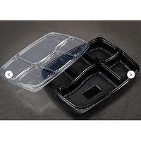 Adaamya Meal Tray With Lid Set Of 25 Microwave Safe 5 Compartment Plates For Dinner, Lunch,Unbreakable Made Of 100% Bpa Free Food Grade Virgin Plastic, Black
