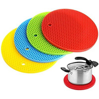 Techsrmaji Round Silicone Trivet Mats, Non Stick, Non Slip, Scratch Proof, High Heat Resistant Mats For Hot Pans, Kitchen Mats Hot Pad Jar, Dishwasher Safe Mat, Trivet Mats For Kitchen (Pack Of 4)