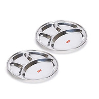 Sumeet Stainless Steel Round 4 In 1 Compartment Lunch/Dinner Plate Set Of 2Pcs, 32.5Cm Dia, Silver