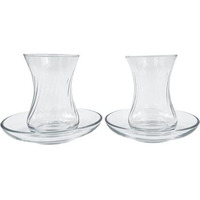 Turkceramics By Omkar International Turkish Tea Glass With Saucer (Glass Height 9.5 Cm X Glass Width 7.5 Cm, Thickness 2 Mm/Saucer Dia 10 Cm X Height 2.3 Cm, Thickness 2Mm.), 100 Ml, Clear