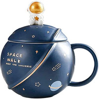 Parssufy Coffee Mug Gift Items 3D Creative Astronaut Universe Planet Coffee Mug With Lid Spoon Ceramic Coffee Mugs For Birthday Anniversary Gift (Blue), 450 Ml